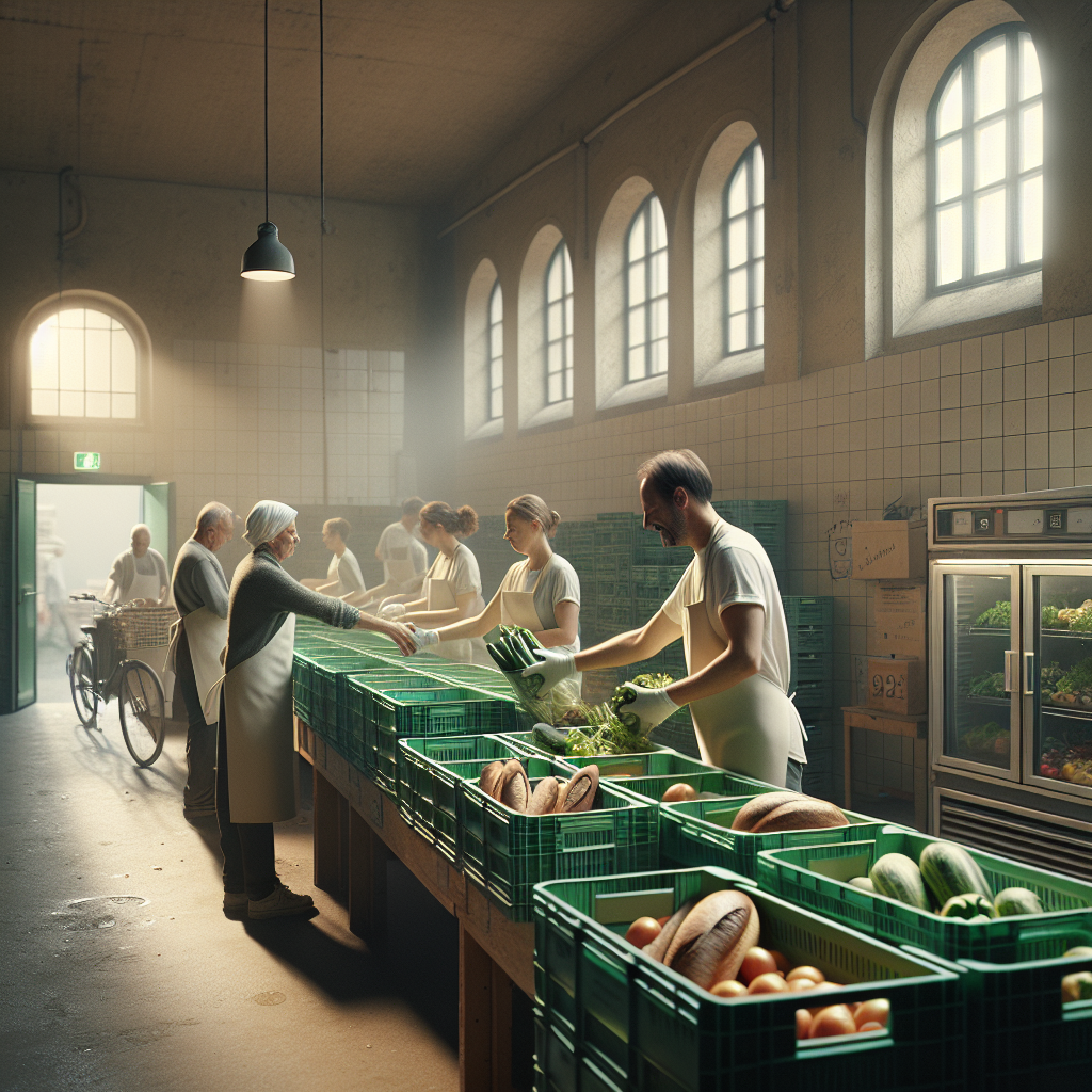 Volunteers at Kasseler Tafel in Kassel sort rescued food for distribution.